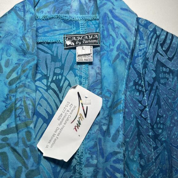 Cahaya by Tanami Open Front Kimono Beach Swim Cover Up Size Large Blue Tropical - Picture 2 of 9